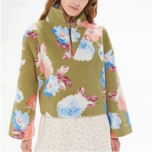 Urban Outfitters Torrance Cropped Fleece Pullover Floral Botanical NWT - Picture 1 of 8